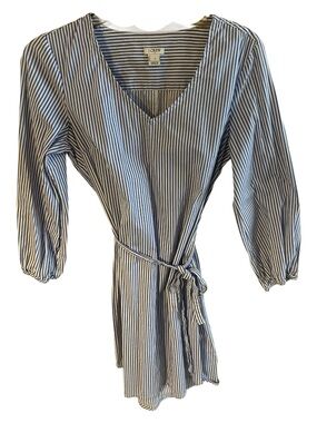 J.Crew Striped Mini Dress w/tie around belt Small Blue & White